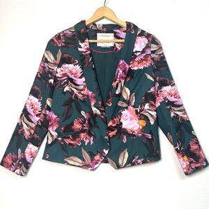 Anthropologie Cartonnier Rihan Floral Print Blazer Jacket Sz 6 Coat Silky Career